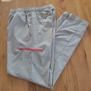 Khaki Uniqlo Athletic Pants with Orange Accent